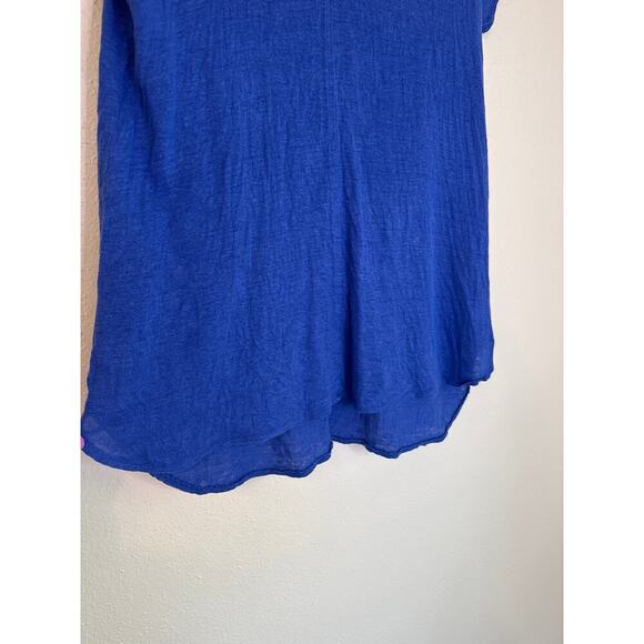 Tahari Women’s 100% Linen Short Sleeve Scoop Neck Royal Blue Top Size Small - Picture 4 of 7